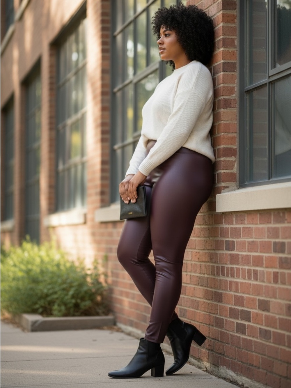 🆕 Ookie & Lala- High-Waist Faux Leather Leggings - 2 Pairs - Olive/Burgundy